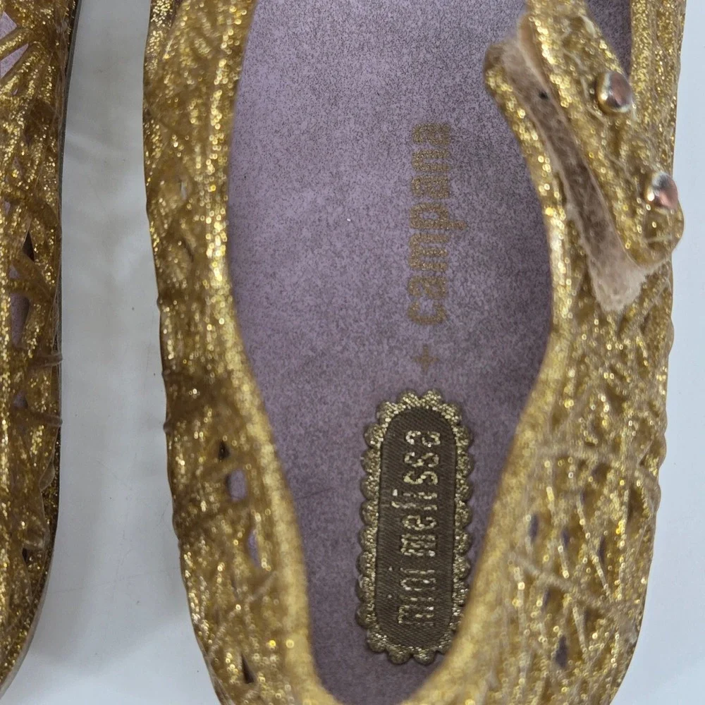 Mini Melissa Campana Zig Zag Gold Glitter Jelly Mary Jane Shoes Size 10 Toddler
